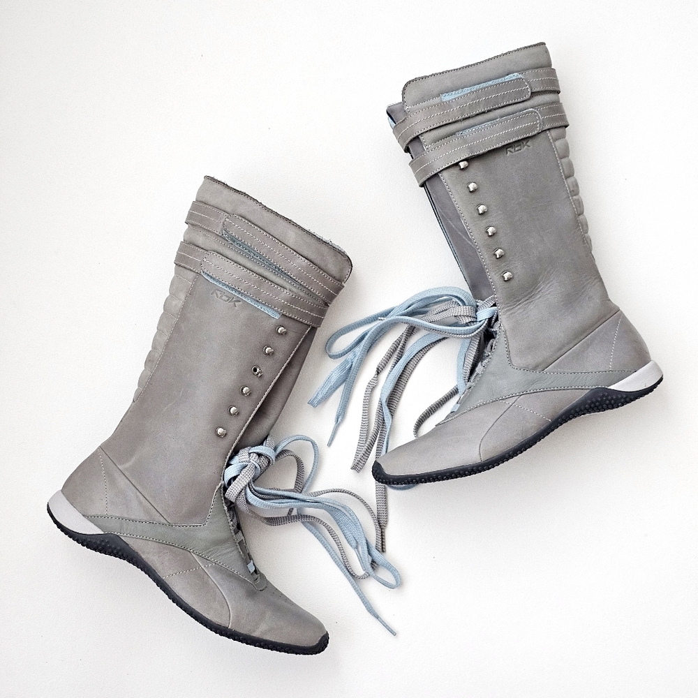 Rare Y2K Reebok RBK Women’s 7 Gray Blue High Top Sneaker Boots Dual Laces Retro